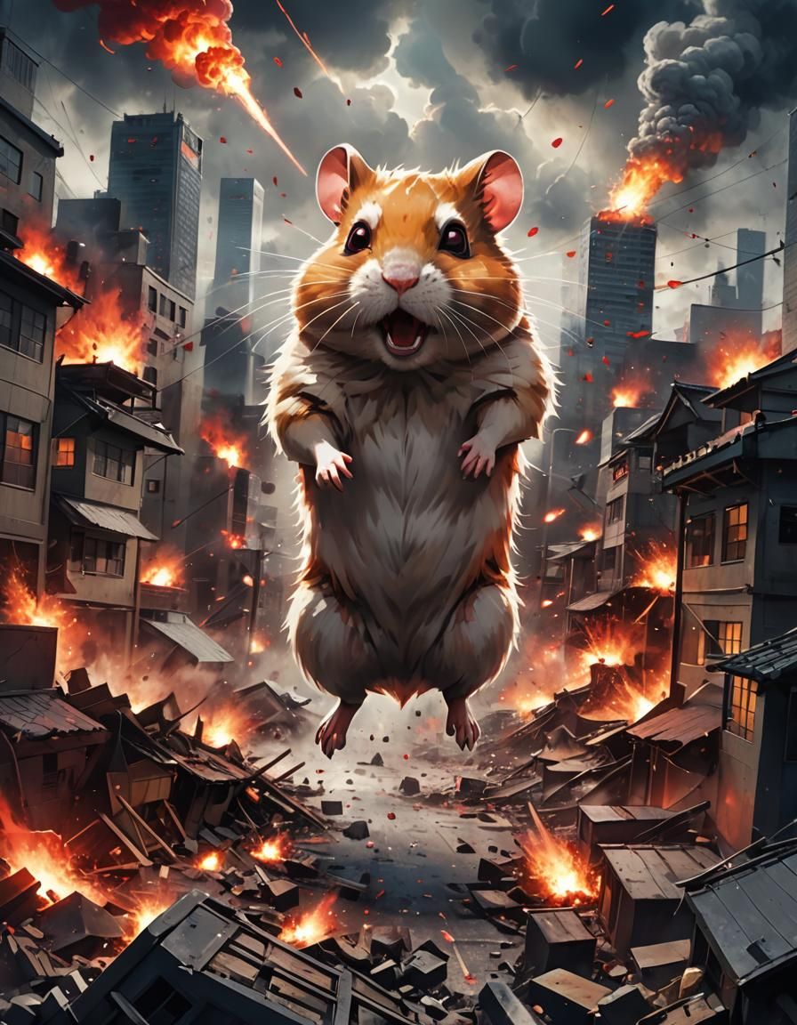 Giant Hamster Destroys City: Anime-Inspired Movie Poster