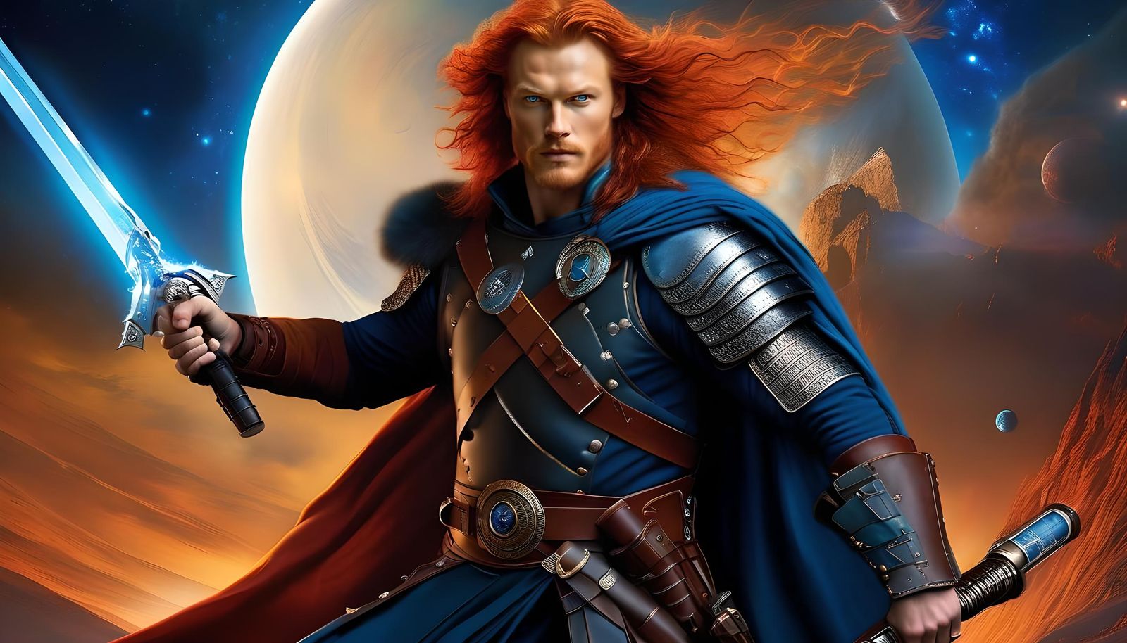 Scottish Highlander in Space, Boris Vallejo Style