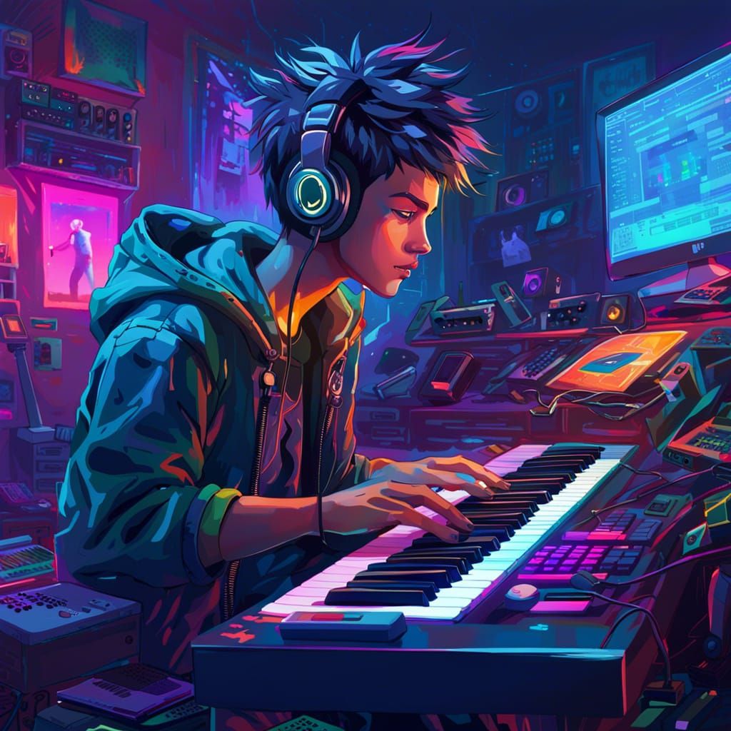 Cyberpunk Boy producing beats