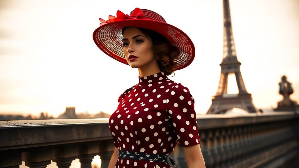 Parisian Woman in Polka Dots: Ornate Artgerm-Inspired Portra...