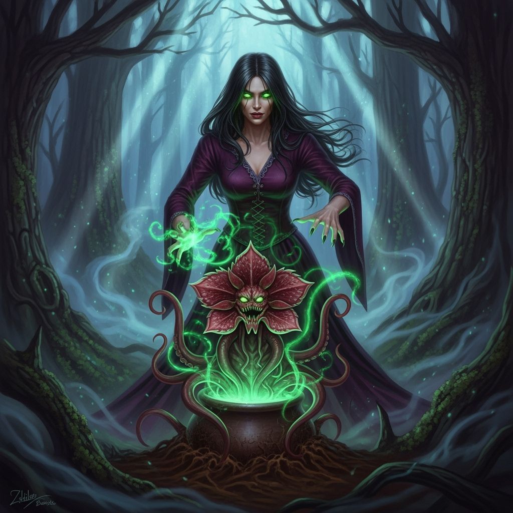 Witch Summons Demogorgon in Moonlit Forest