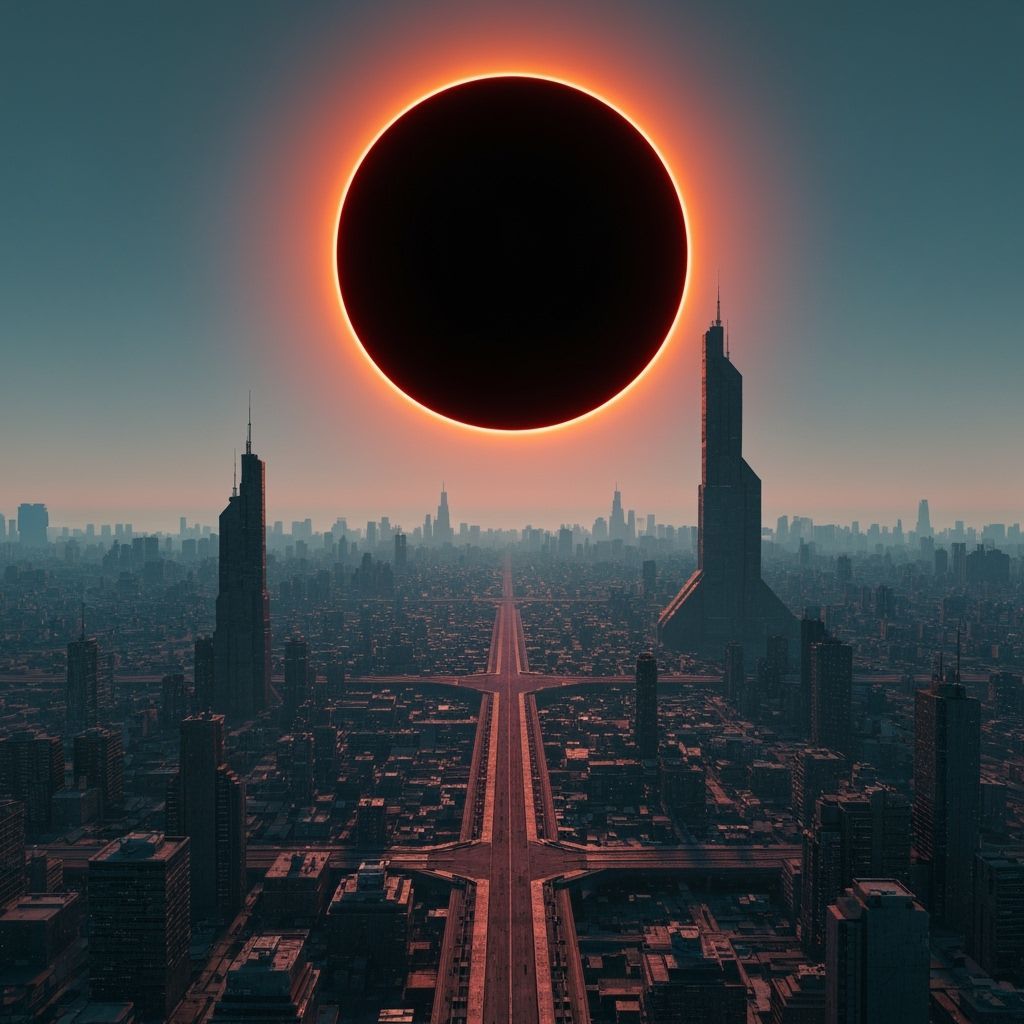 Black Sun Rises Over Futuristic City