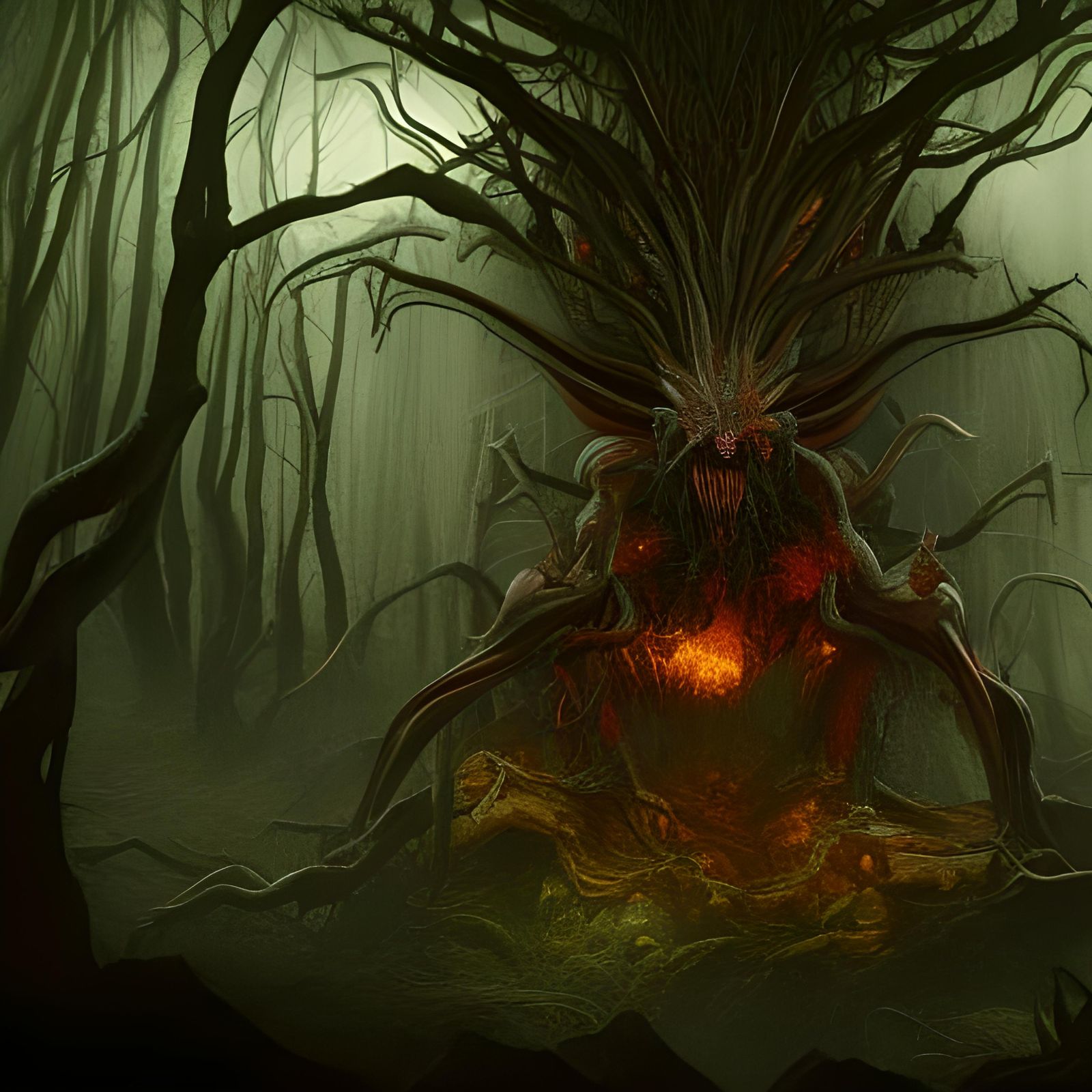 Terrifying Banshee in Dark Forest: Detailed Digital Art