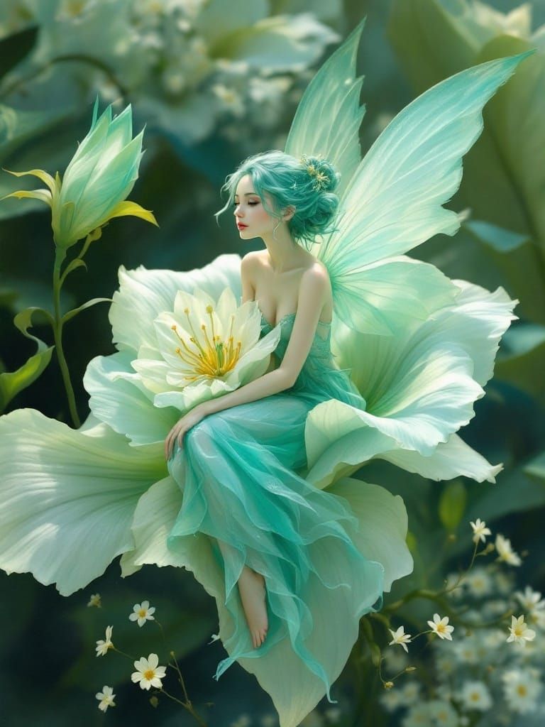 Blue Water Fairy on Exotic Flower