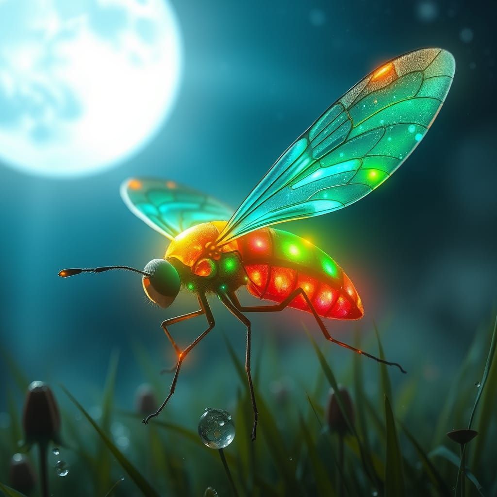 Multicolor Firefly in Moonlit Meadow