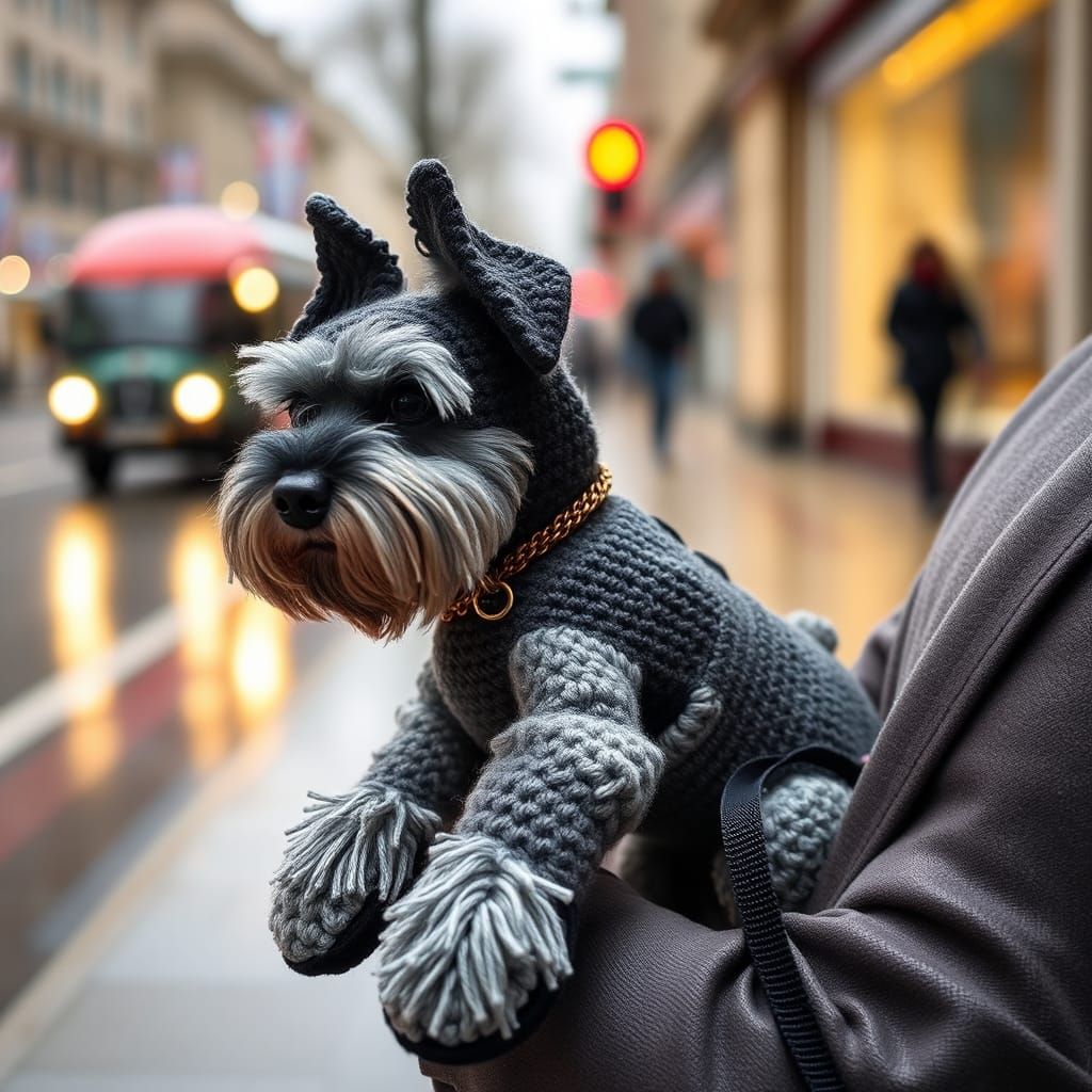 Crochet Miniature Schnauzer in Rainy London