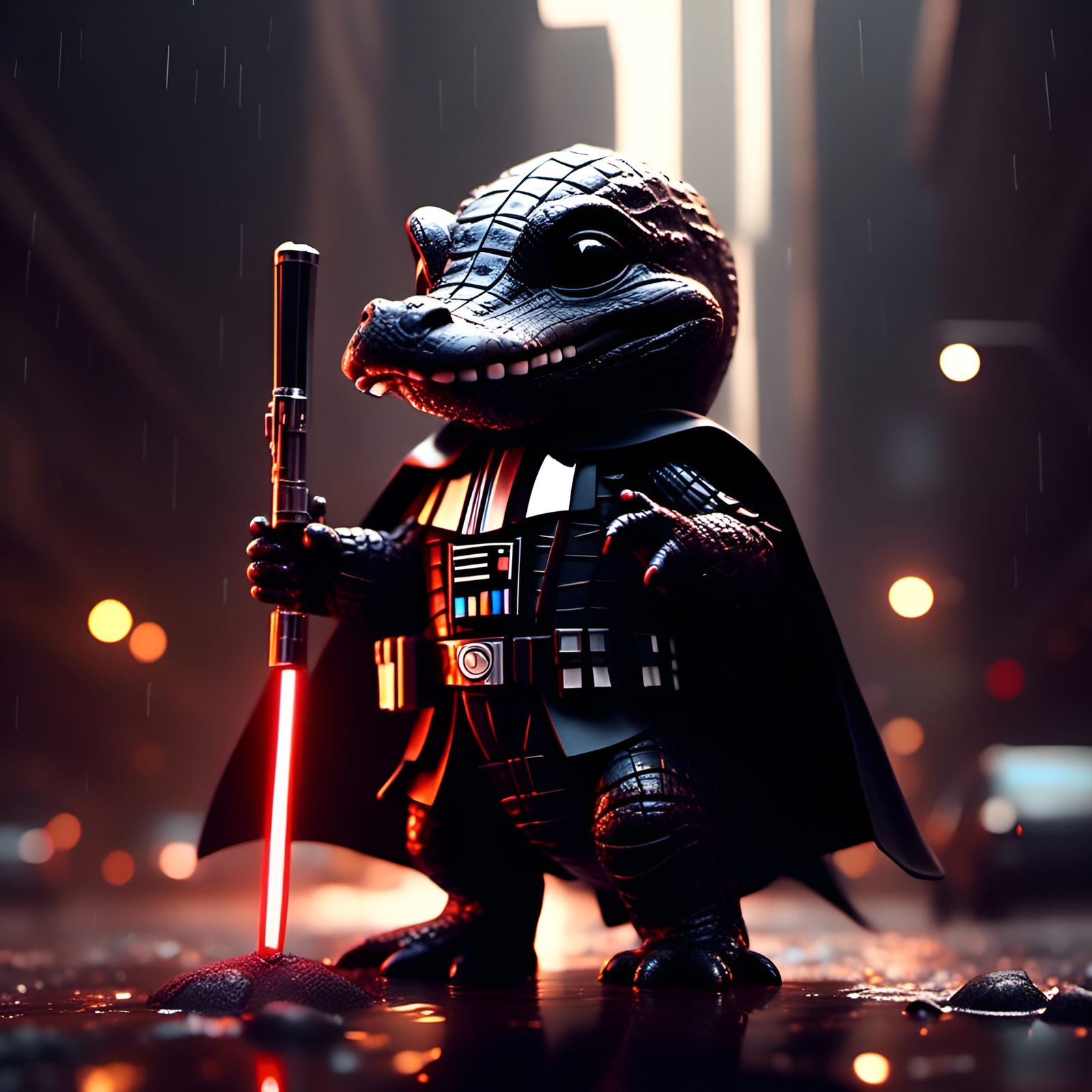 Chibi Alligator as Darth Vader in Space