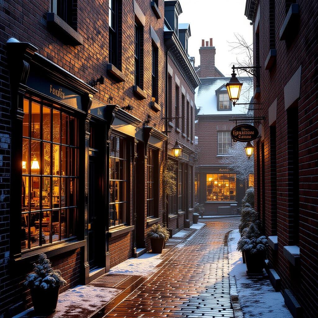 European Alley at Dawn in Hyperrealistic Style