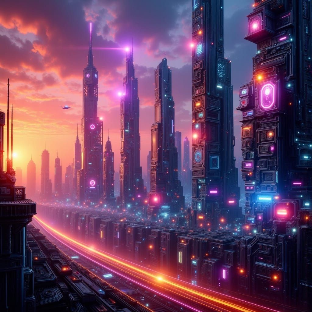 Cyberpunk Cityscape at Sunset, Inspired by Blade Runner and ...