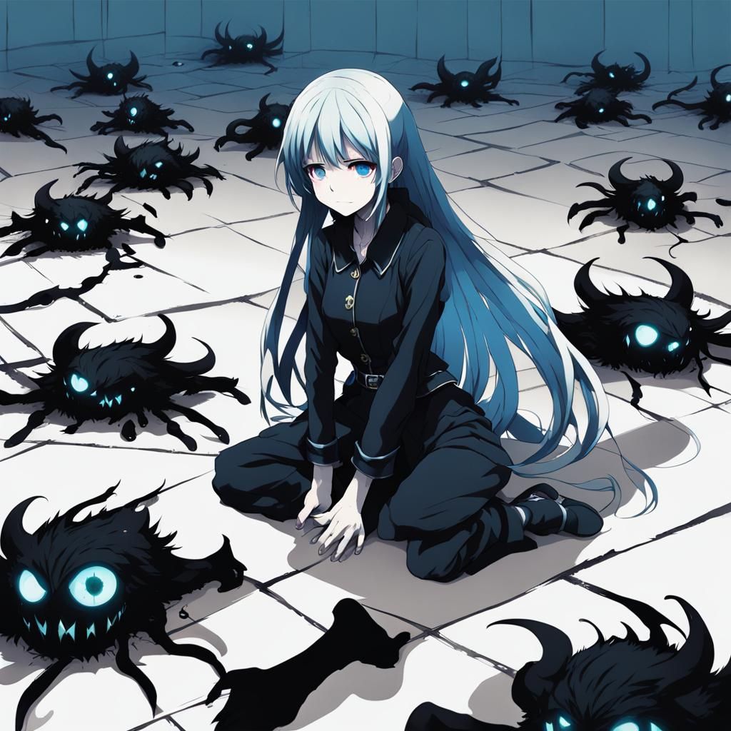 Anime Girl Blocking Out Shadow Monsters