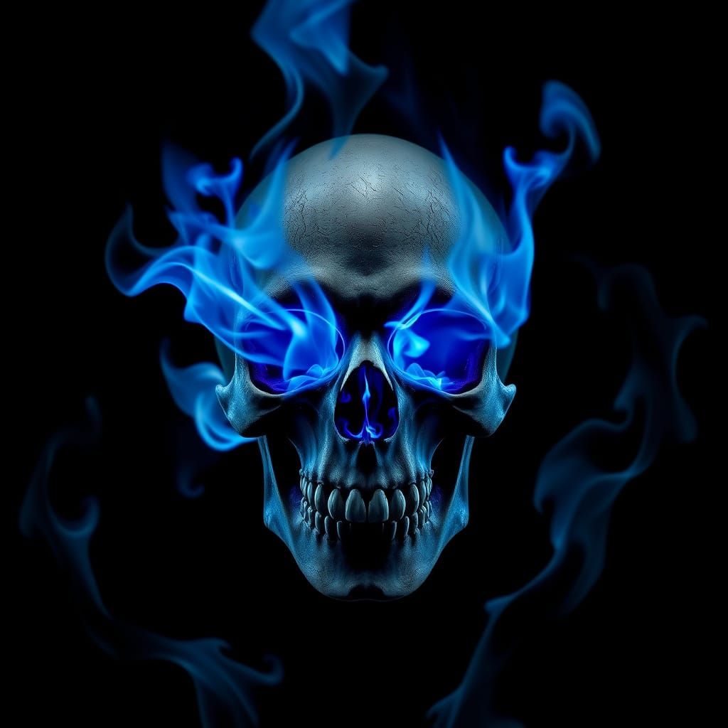 Ethereal Skull Illuminated by Dancing Blue Flames