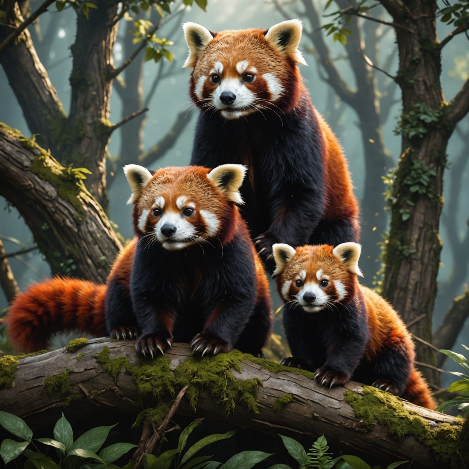 Red Panda Family: Detailed Fantasy Concept Art