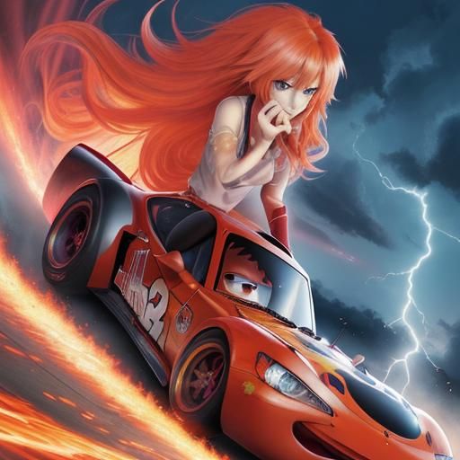 Lightning McQueen in Anime Style