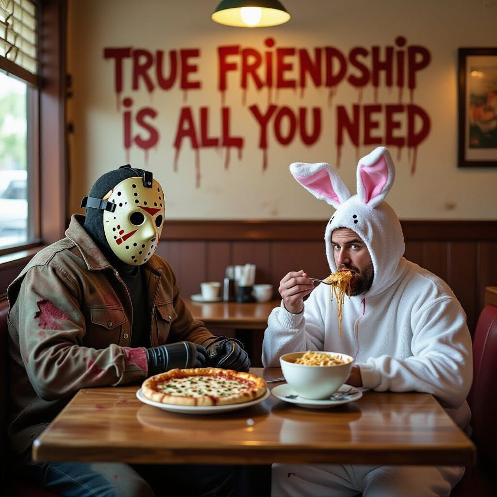 Jason Voorhees and Bunny at Italian Restaurant