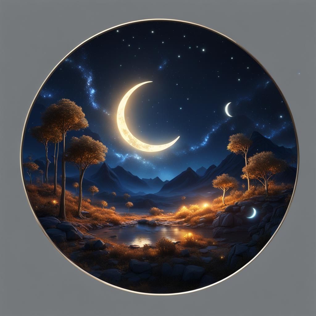 Fantastical Moonlit Night Sky in Detailed Matte Painting