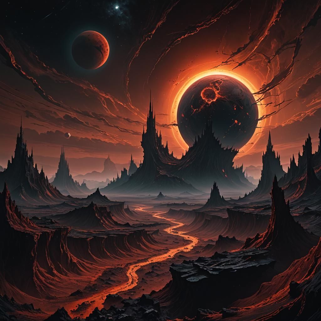 Malevolent Crimson Planet in Dark Fantasy Art
