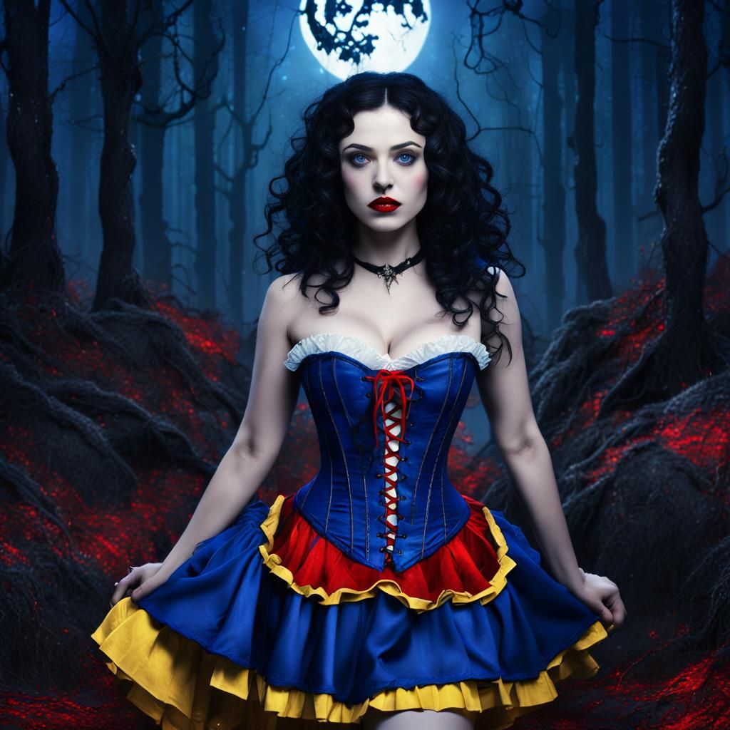 Gothic Snow White in Dark Forest: Digital Art