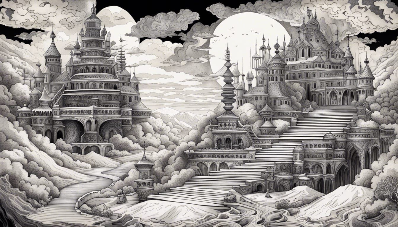 Surreal Kingdom in Black and White Ink