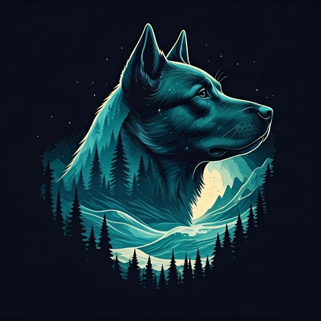 Dog's Profile Set Against a Dazzling Night Sky