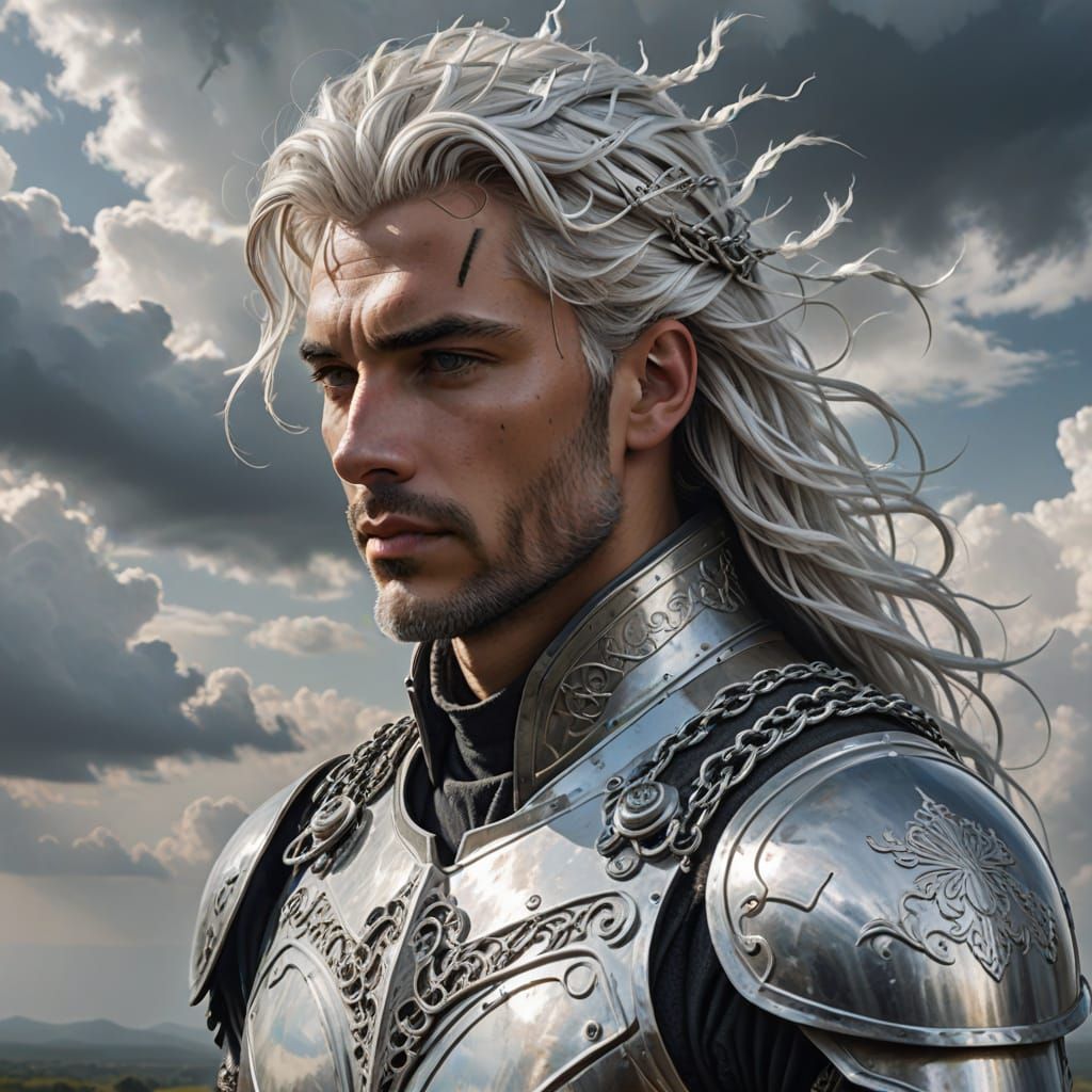 Ethereal Knight Portrait with Cloud Hairstyle