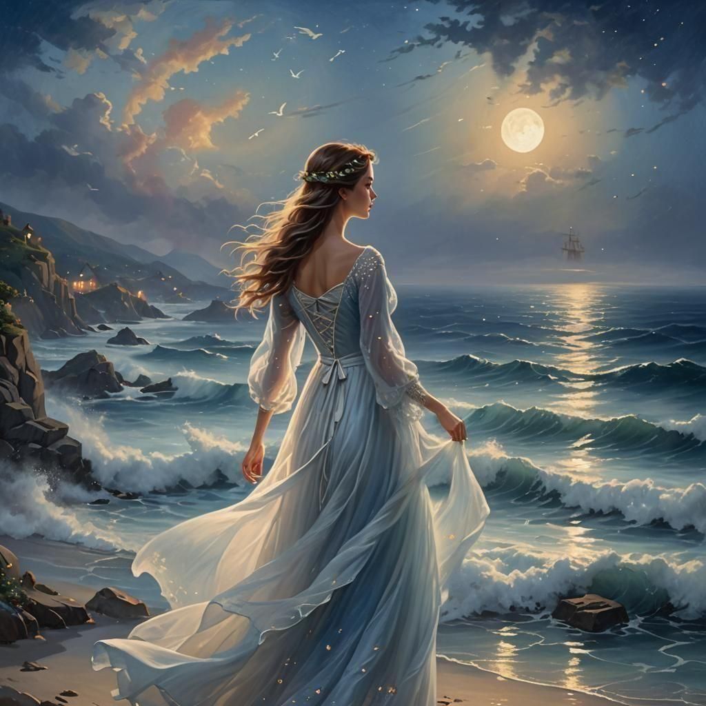 Enchanted Evening Ocean Scene in Ethereal Style