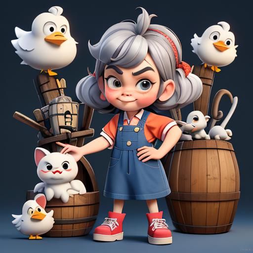 Pixar 3d caricature, ultra detailed ,hdr ,8k,whimsical funny old sassy granny, silver messy hair, red blouse and blue pi...