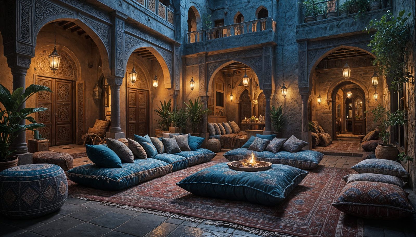 Moroccan Yard at Night with Moonshine