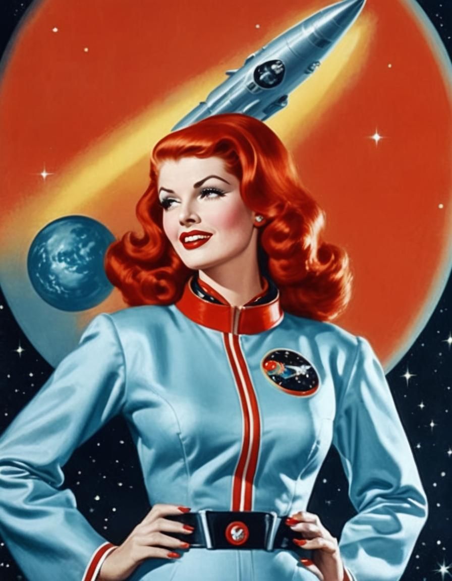 Retro Sci-Fi Space Girl in 1950s Style