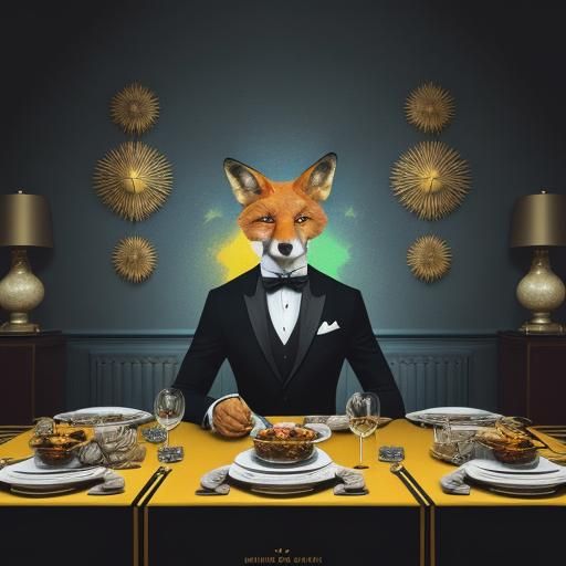 Happy Fox at Dinner Party in Retro Pop Art