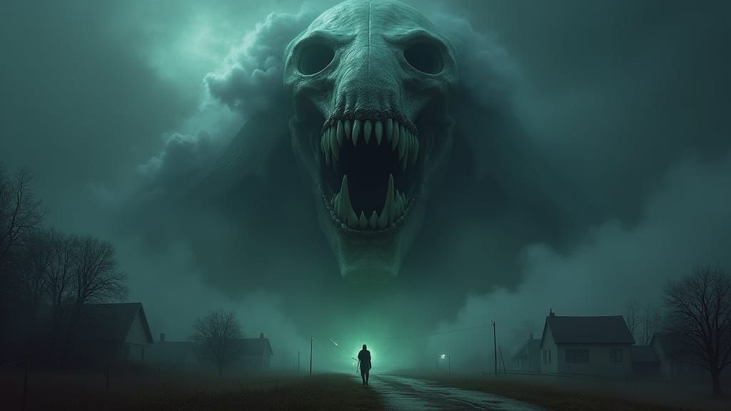 Alien Skull Emerges from Mist in Dark Surrealism