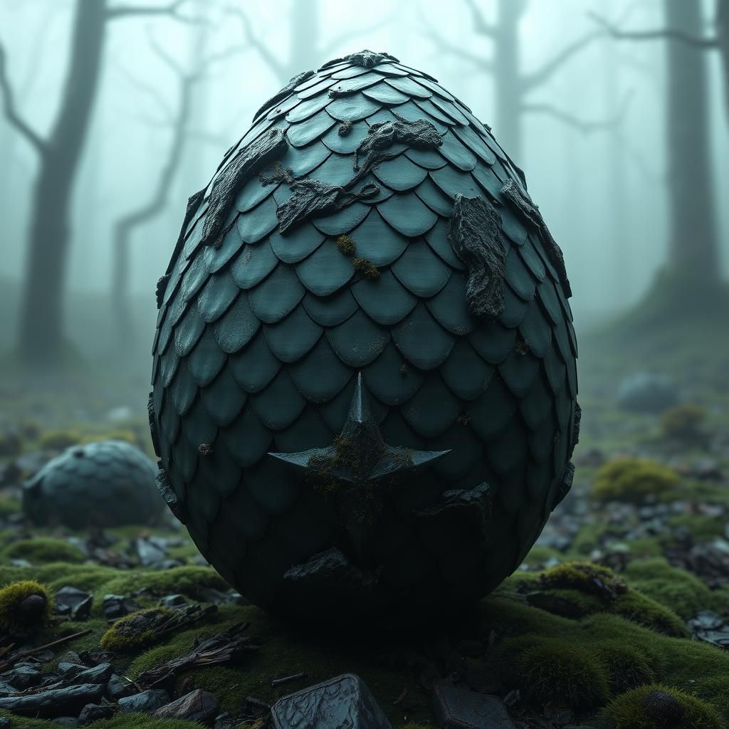 Eerie Dragon Egg in Misty Environment