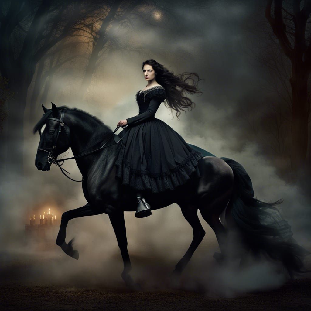 Ethereal 19th Century Lady on Horse at Night