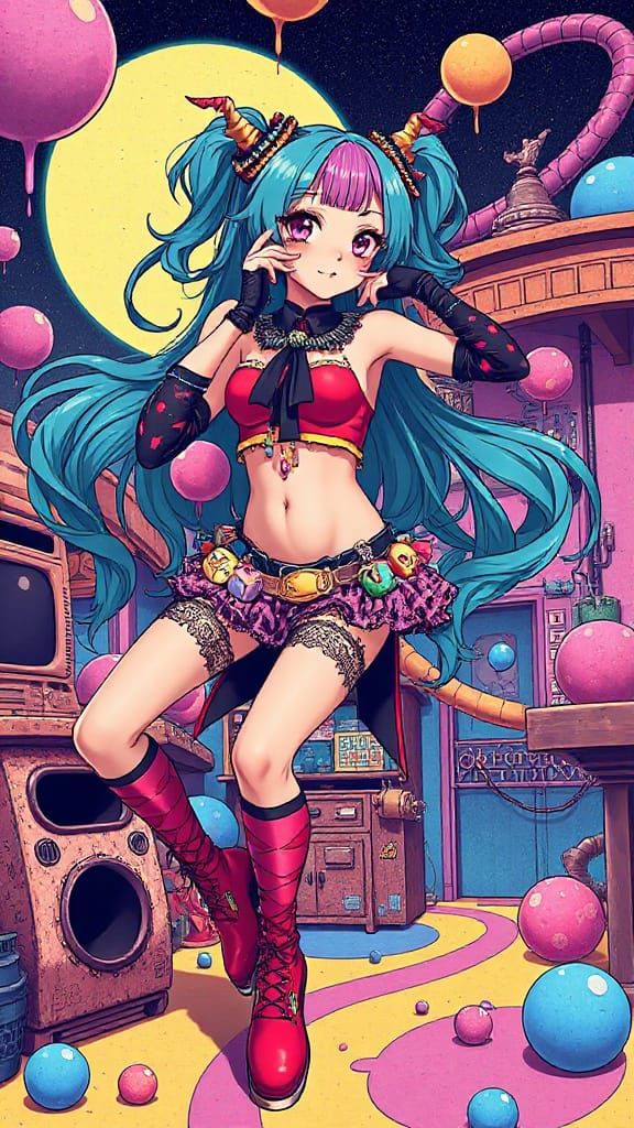 Vibrant Anime Girl in Surreal Pop Art Style