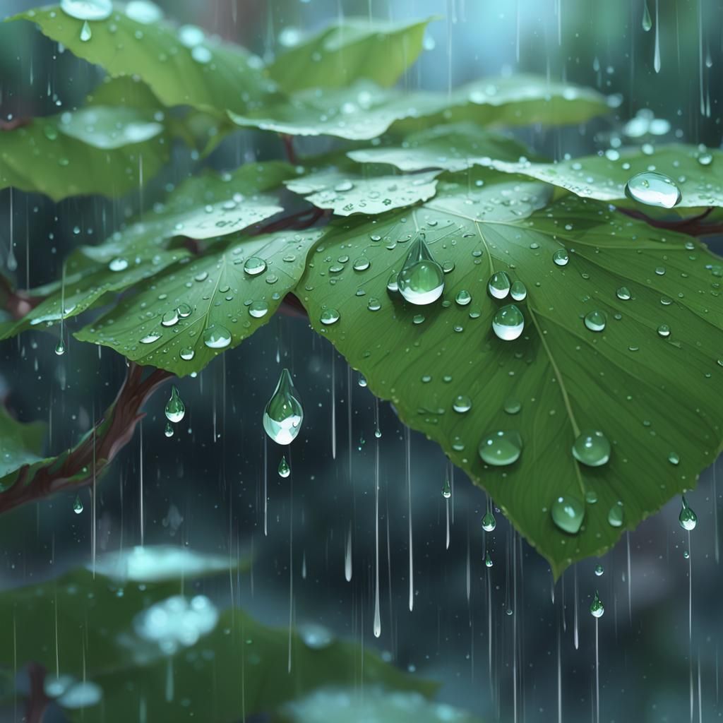 Raindrops on Leaves: Detailed 3D Anime Art