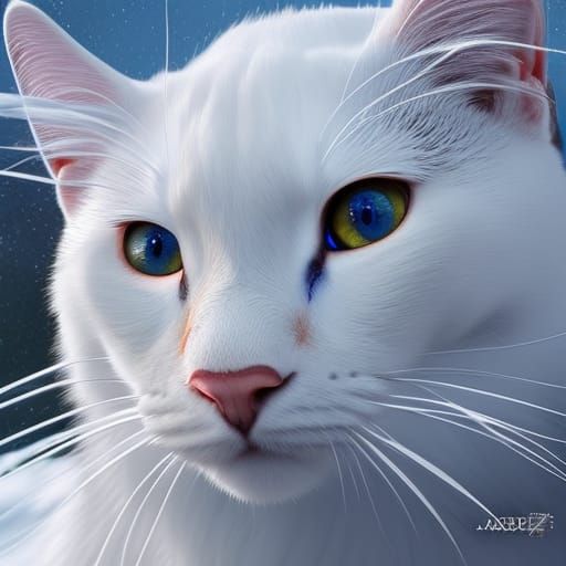 Hyperrealistic White Cats Playing in Snow, Splash Art