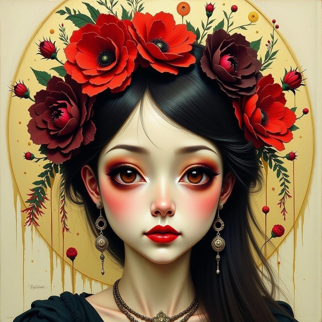 Gothic Beauty Caricature in Flux Art Style