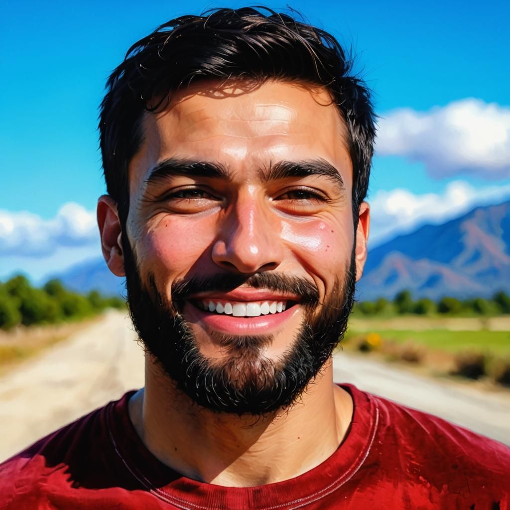 Handsome Man with Black Beard in Impasto Painting