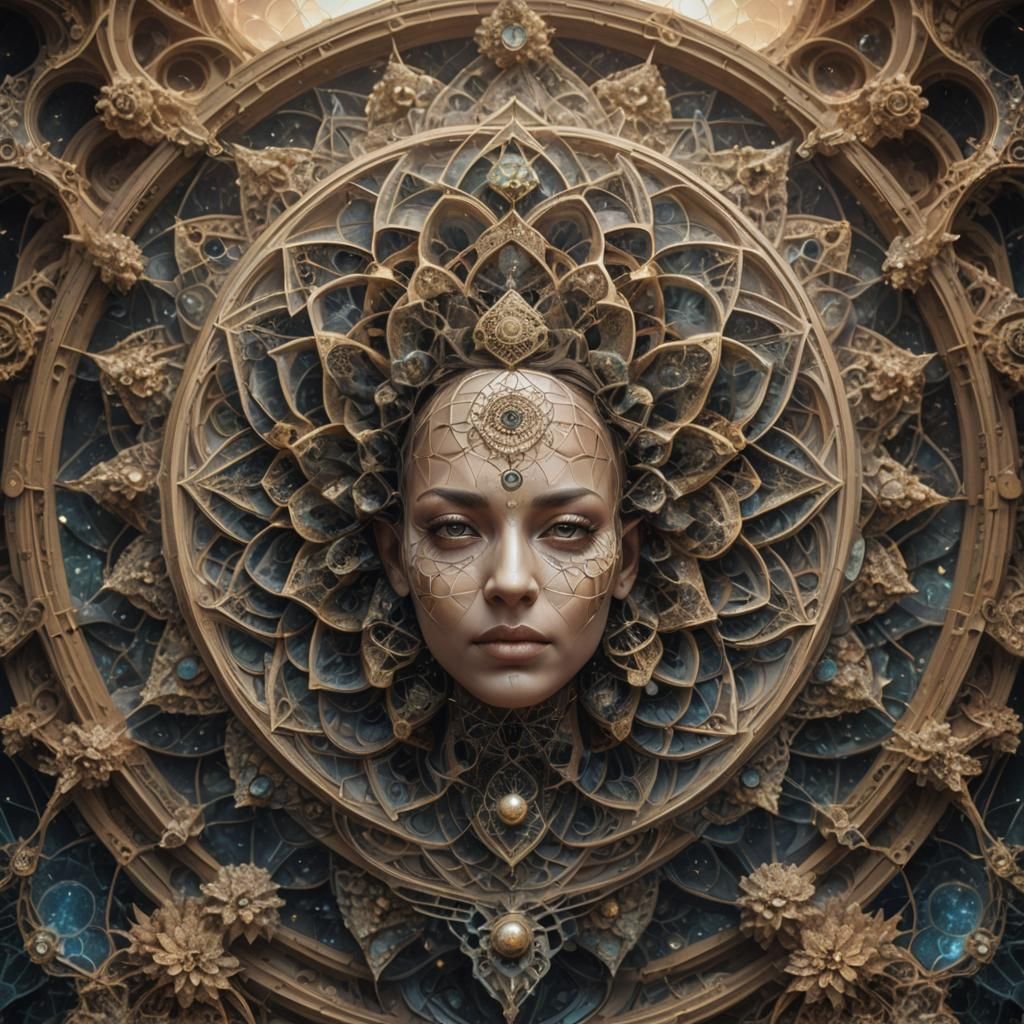Geometric Portrait on Fractal Landscape in Digital Art