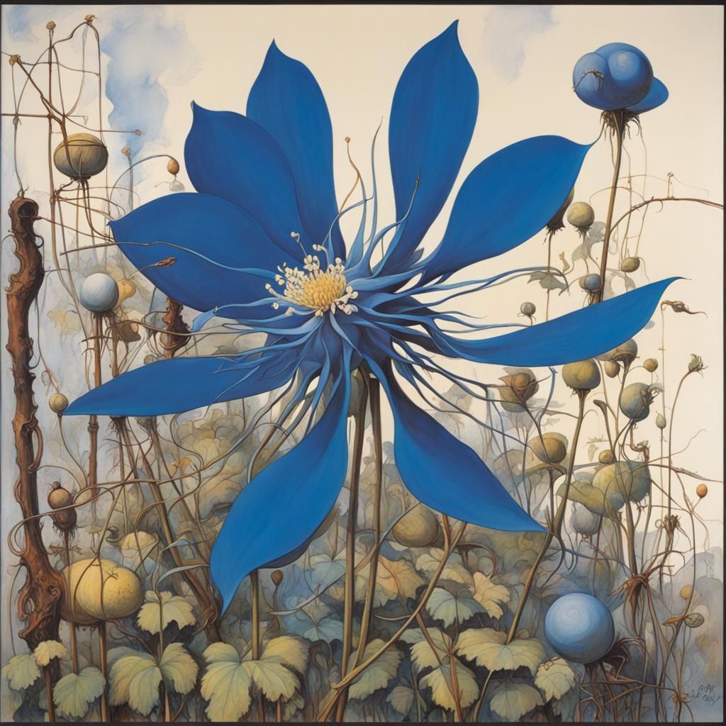 Blue Columbine: Kinetic Sci-Fi Hybrid Art
