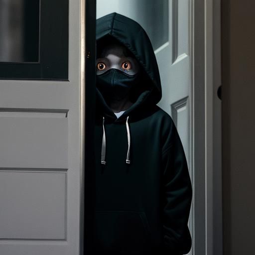 Eerie Hooded Figure at Doorway at Night