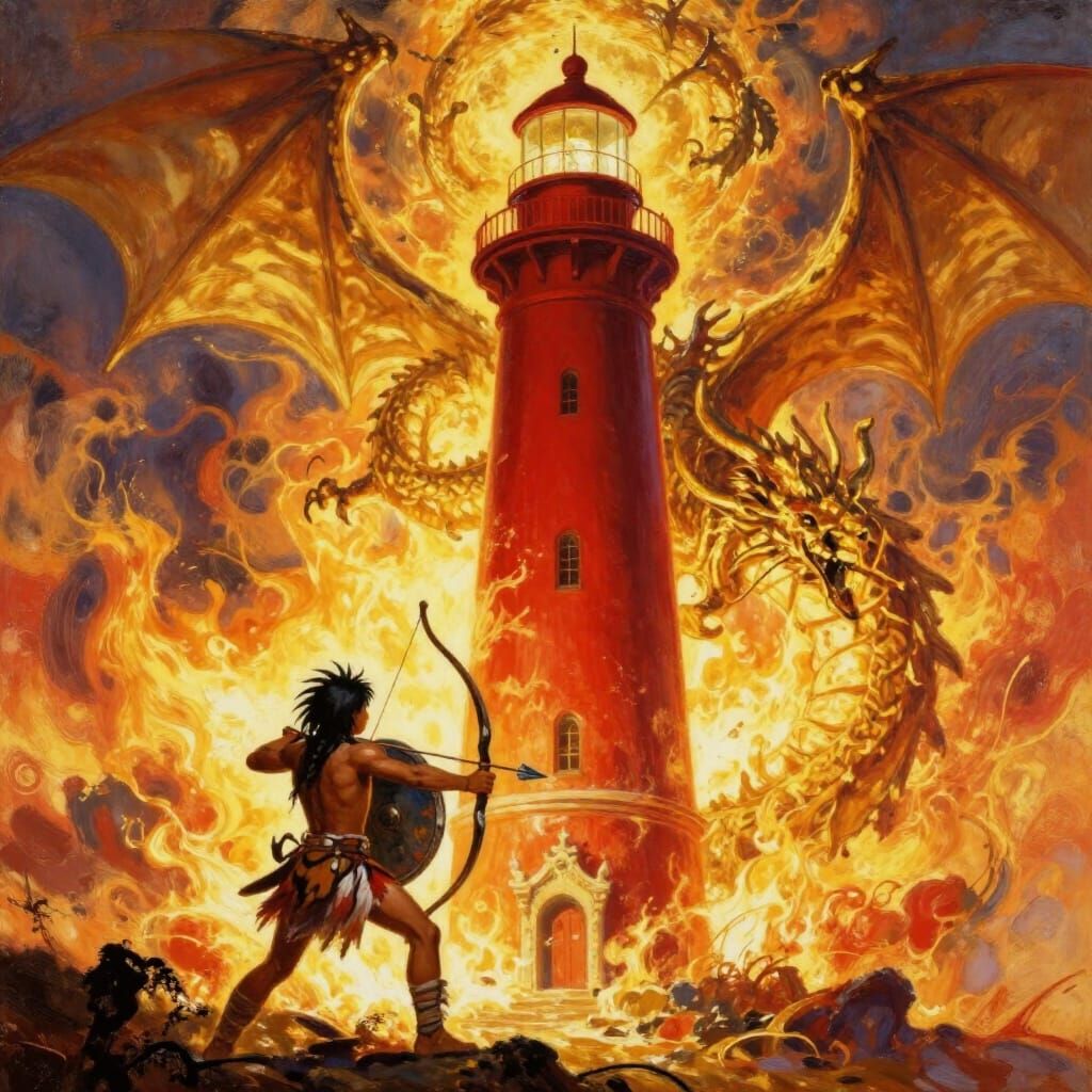 Lighthouse Under Dragon Attack with Warrior Youth
