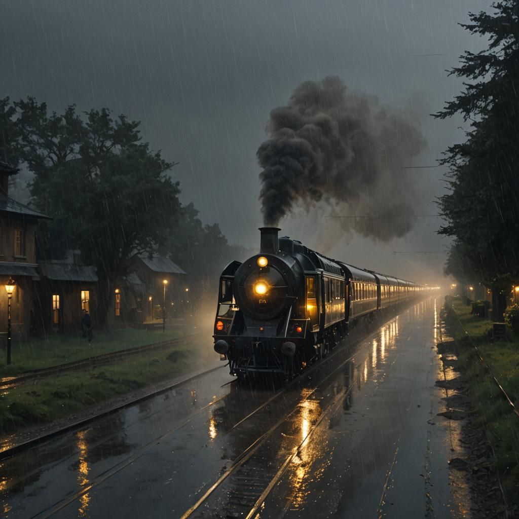 Orient Express at Night: Cinematic Oil Painting