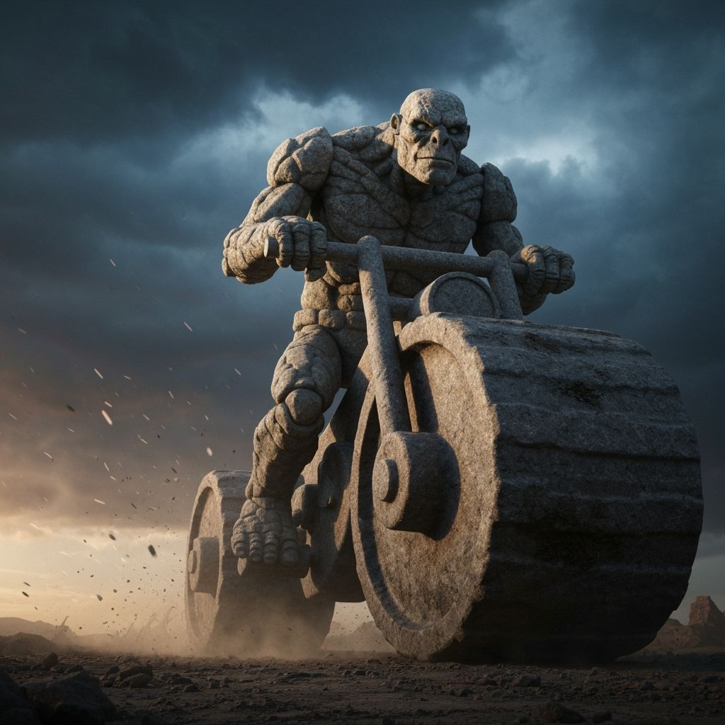 Rock Biter on Granite Bike in Stormy Landscape