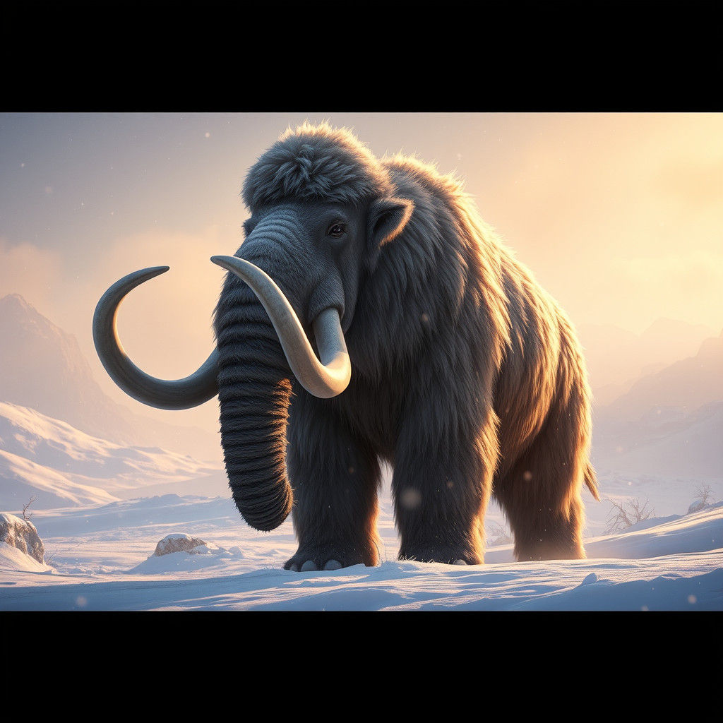 Majestic Woolly Mammoth in Snowy Landscape