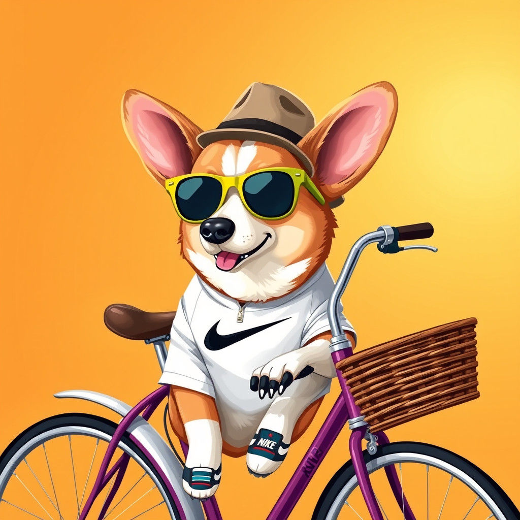 Corgi Rides Vintage Bike in Pop Art Style