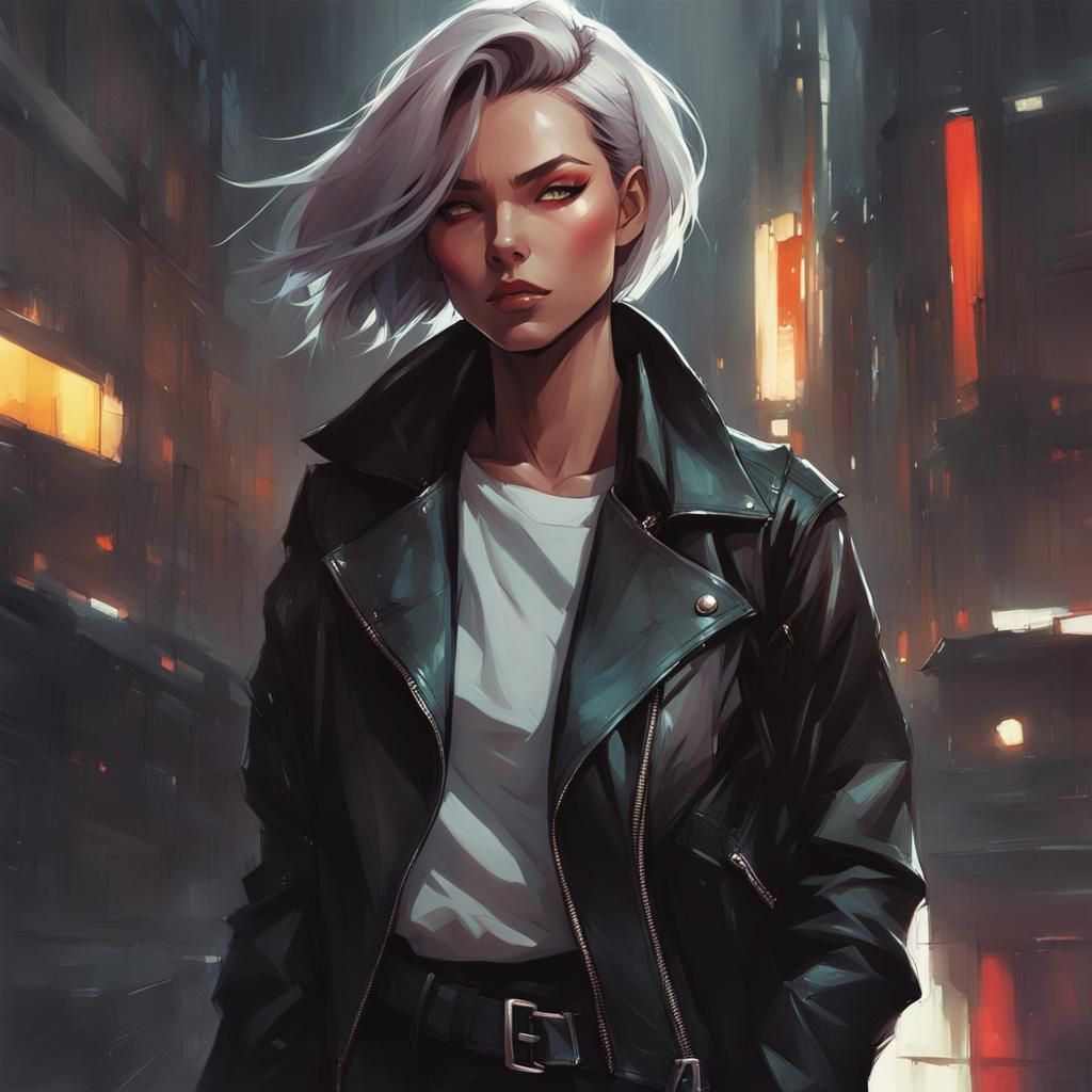 Dark Fantasy Woman with Marble Jacket, Cel-Shading Style