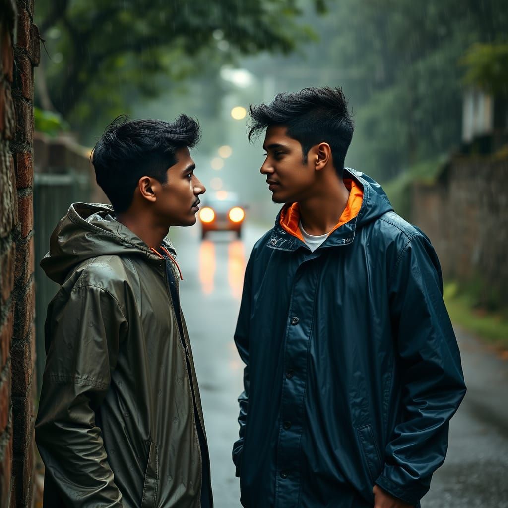 Tender Moment of Connection in the Rain