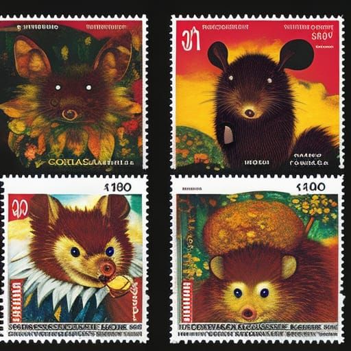 Animal Postage Stamps in Expressionist Style