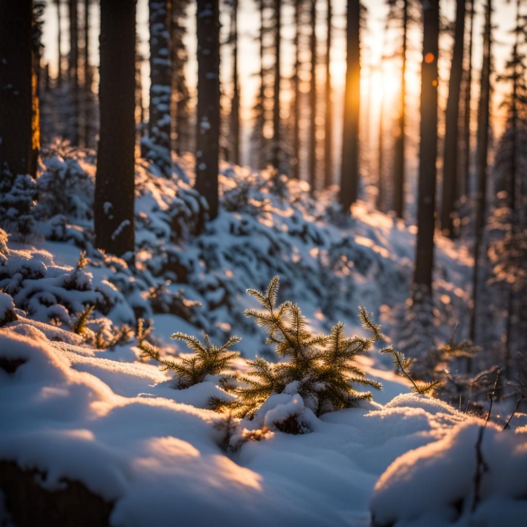 Golden Sundown in a Norwegian Forest