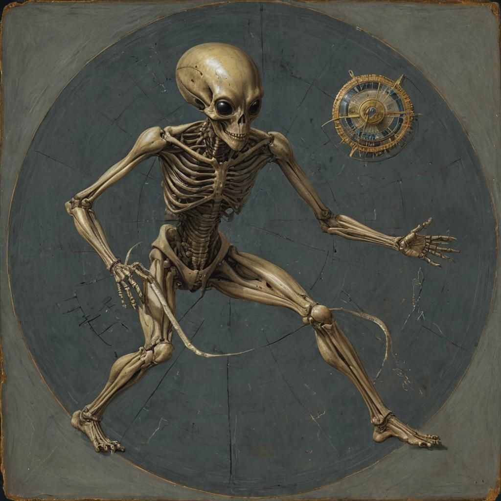 This fanciful depiction of a grinning skeletal Plethi playin...